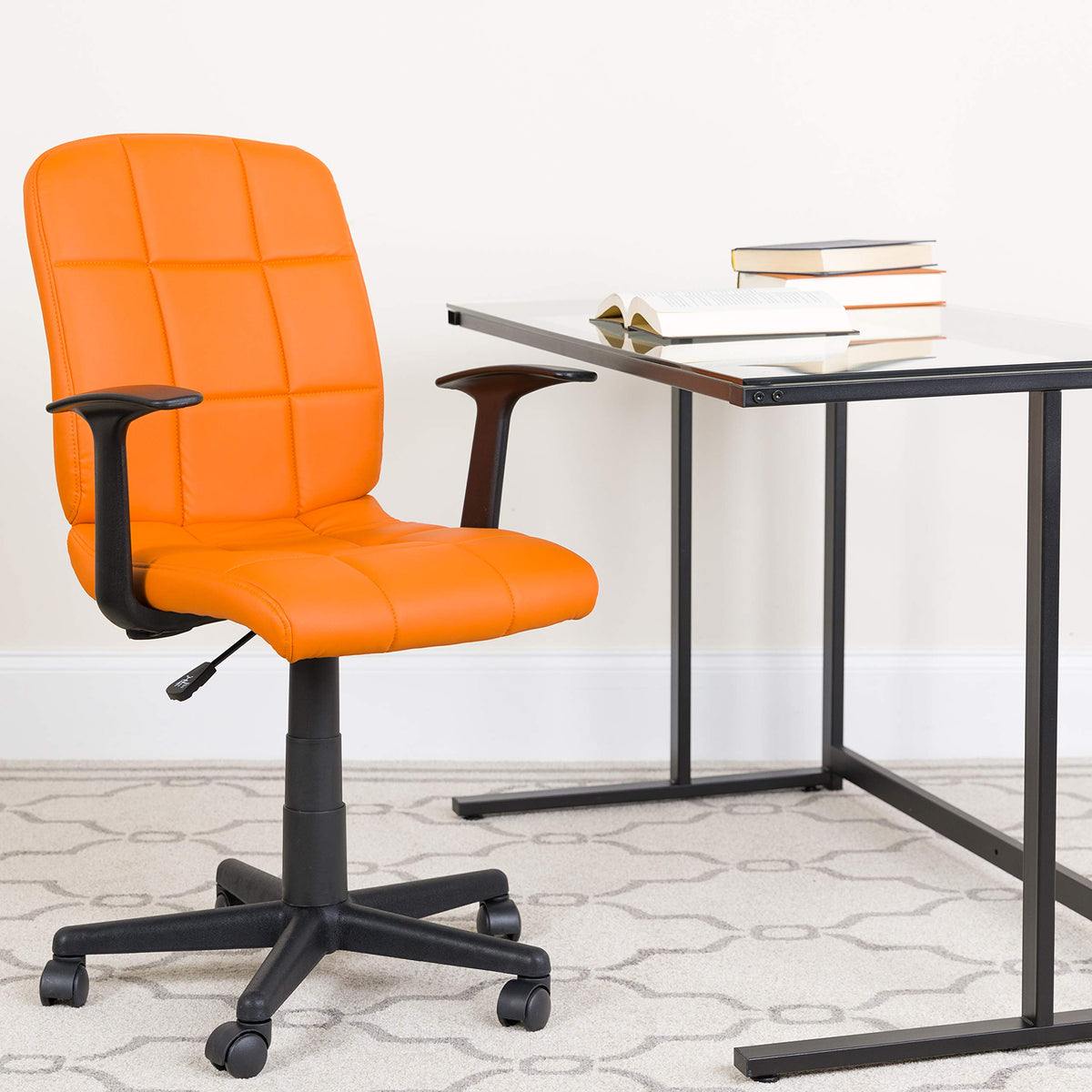 Flash Furniture Clayton Mid-Back Orange Quilted Vinyl Swivel Task Office Chair with Arms