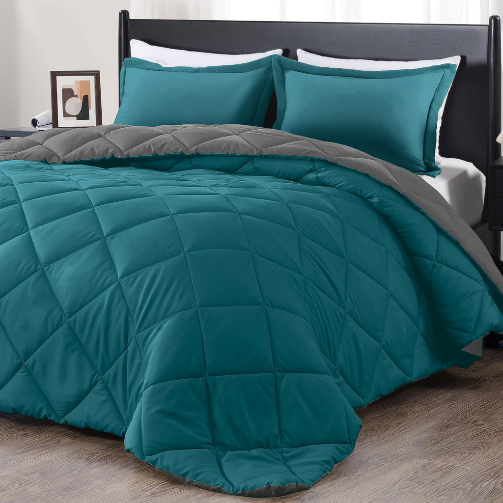 Downluxe California King Comforter Set - Ocean And Grey Cal King Comforter Set, Soft Bedding Sets For All Seasons - 3 Pieces - 1 Comforter (104'X96') And 2 Pillow Shams(20'X36')