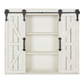 Kate and Laurel Cates Decorative Wall Storage Cabinet with Two Sliding Barn Doors, Rustic White