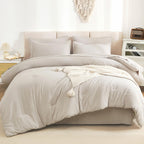 Litanika Full Size Comforter Sets Linen - 7 Pieces Bed In A Bag Full Beddding Comforter Sets, Solid Lightweight Bed Set With Com