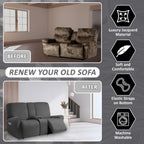 ULTICOR 8-Piece Reclining Loveseat with Console Slipcover, Jacquard Fabric, Dark Grey
