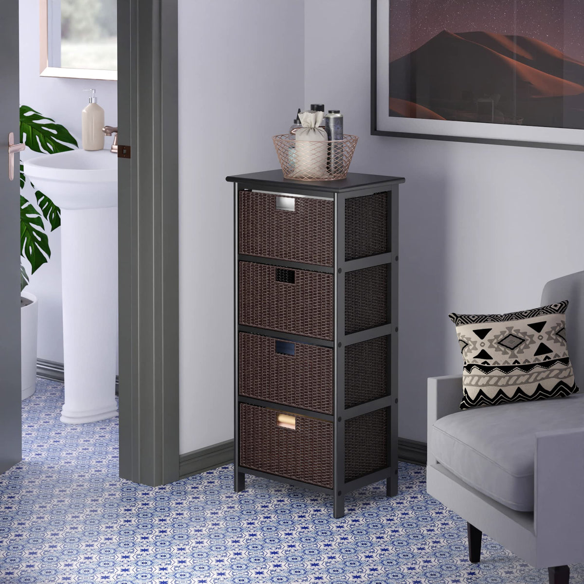 Winsome Omaha Storage/Organization, 4 Baskets, Black/Chocolate