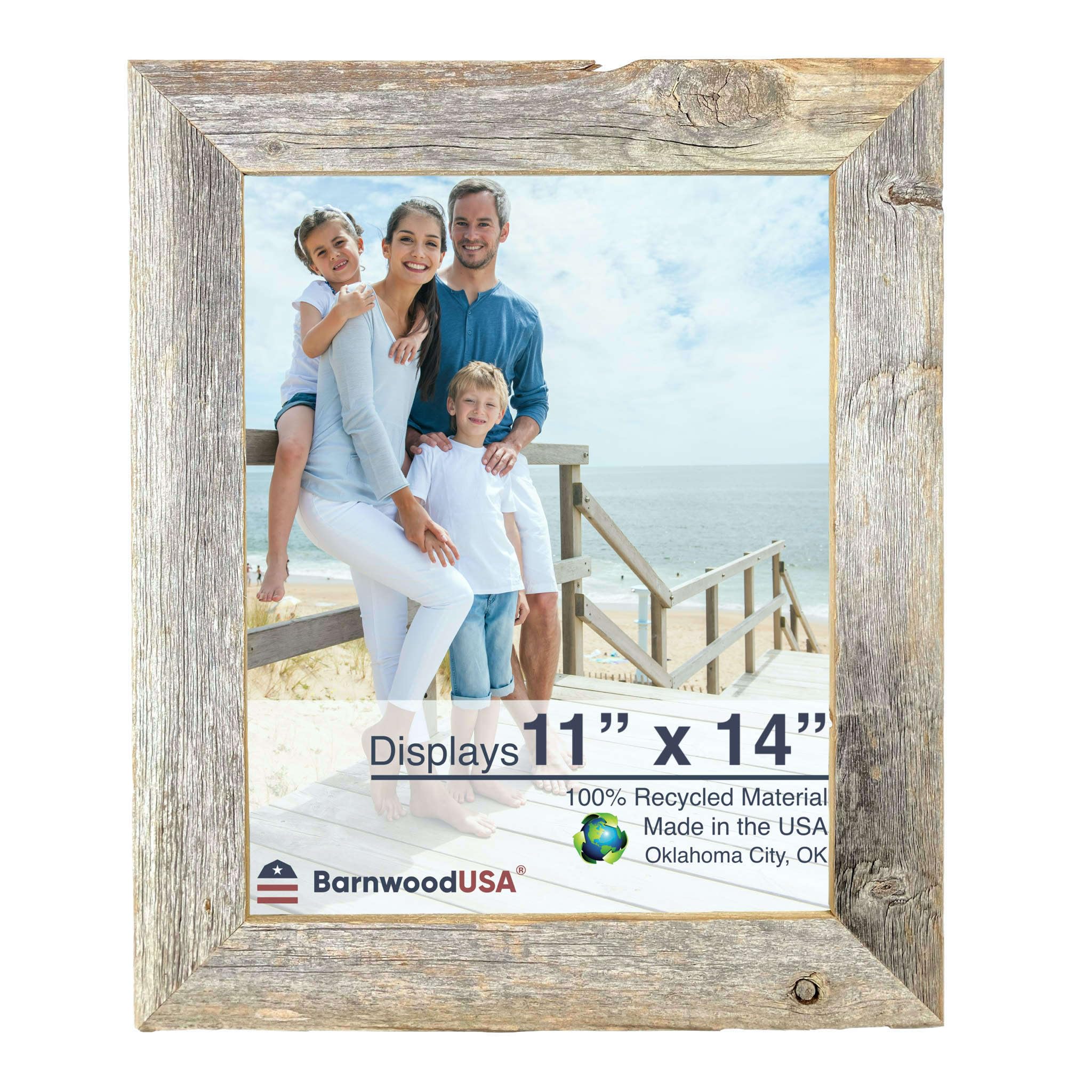 BARNWOODUSA | Farmhouse 11x14 Picture Frame | 1 1/2 inch Molding | 100% Reclaimed Wood | Rustic | Natural Weathered Gray