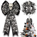 Skull Gothic Decor,Halloween Bows for Wreaths Decorations, Halloween Tree Topper Bow, Decorative Bow with Skull Glitter Silver B