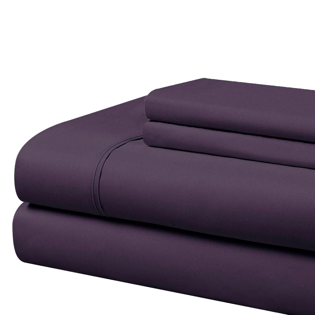 Cathay Home Essentials Ultra Soft Hypoallergenic Wrinkle Resistant Double Brushed Microfiber Bedding Sheet Set, Eggplant, King