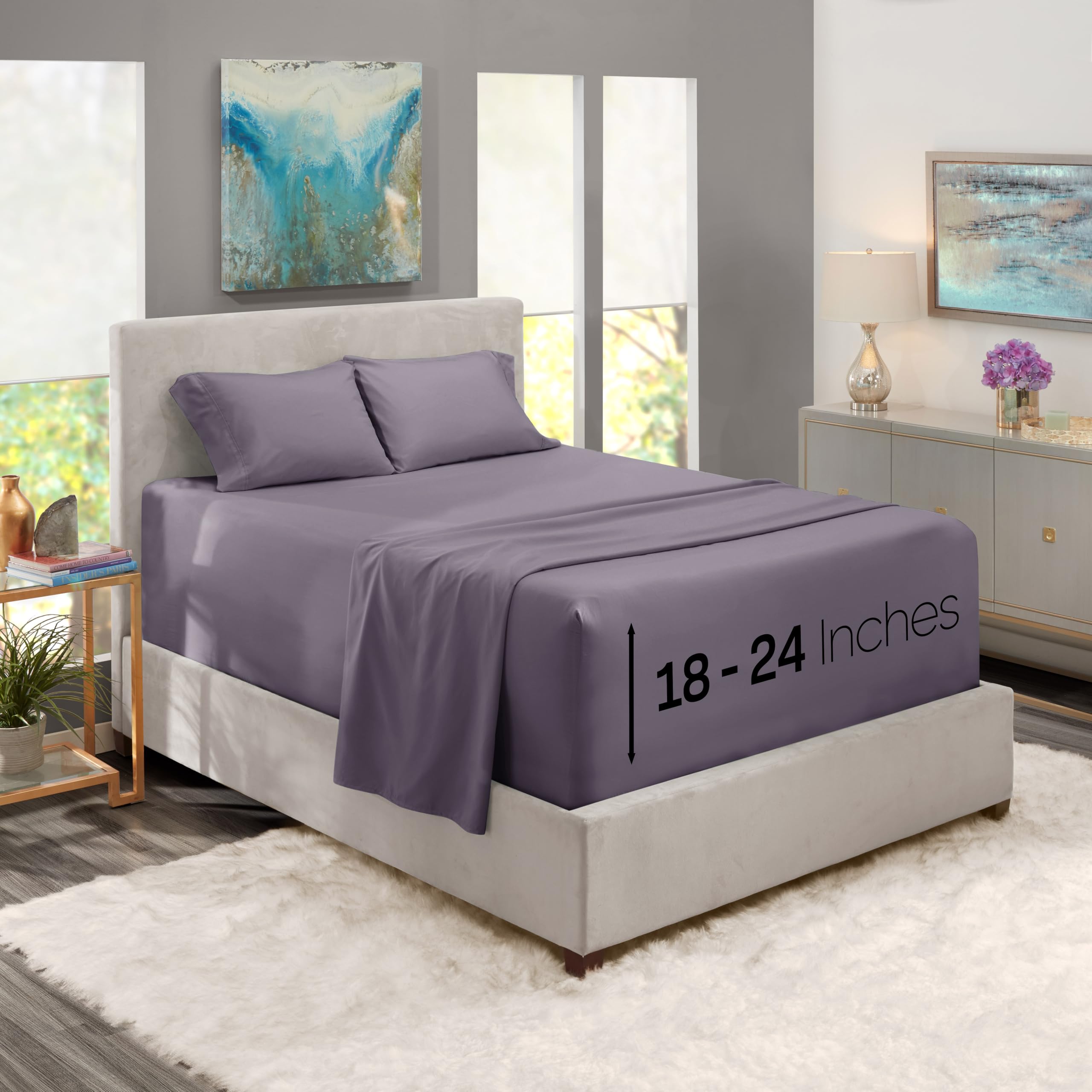 Nestl Extra Deep Pocket Sheets - Fits Mattress 18-24 Inches Deep, Extra Deep Pocket Twin Xl Sheets Sets, 3 Piece Twin Xl Size Sheets, Twin Xl Sheets Deep Pocket, Grayish Purple Sheets