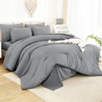 Litanika King Size Comforter Set Medium Gray - 7 Pieces Bed In A Bag King Beddding Comforter Sets, Solid Lightweight Bed Set Wit