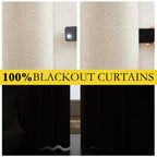 Nicetown 100% Absolutely Blackout Linen Curtains With Thermal Insulated White Liner, Beige, 52' Wide By 48' Long, 2 Pieces, Anti-Rust Grommet Natural Burlap Fabric Window Drapes For Bedroom/Kids Room