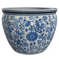 Oriental Furniture 14 Floral Blue & White Porcelain Fishbowl