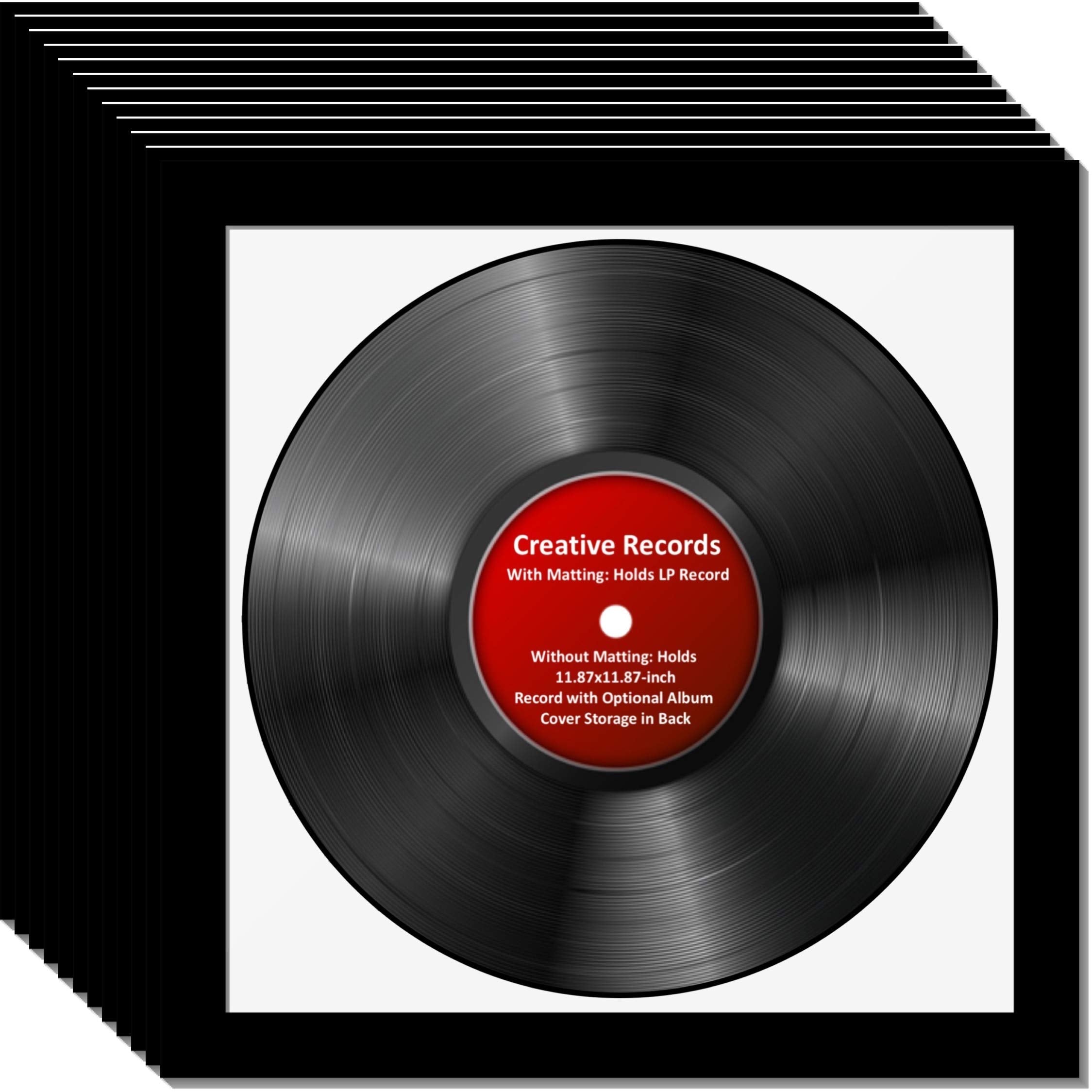 CreativePF [12pk-lp12.5x12.5bk-w] LP Vinyl Record Album Frame Display with White Mat, LP Record Insert, Glass and Wall Hanger (1
