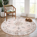 Lahome Washable Pink Round Rug 6ft, Soft Boho 6x6 Circle Rugs for Bedroom Girls Nursery Non-Slip, Large Floral Pastel Circular R