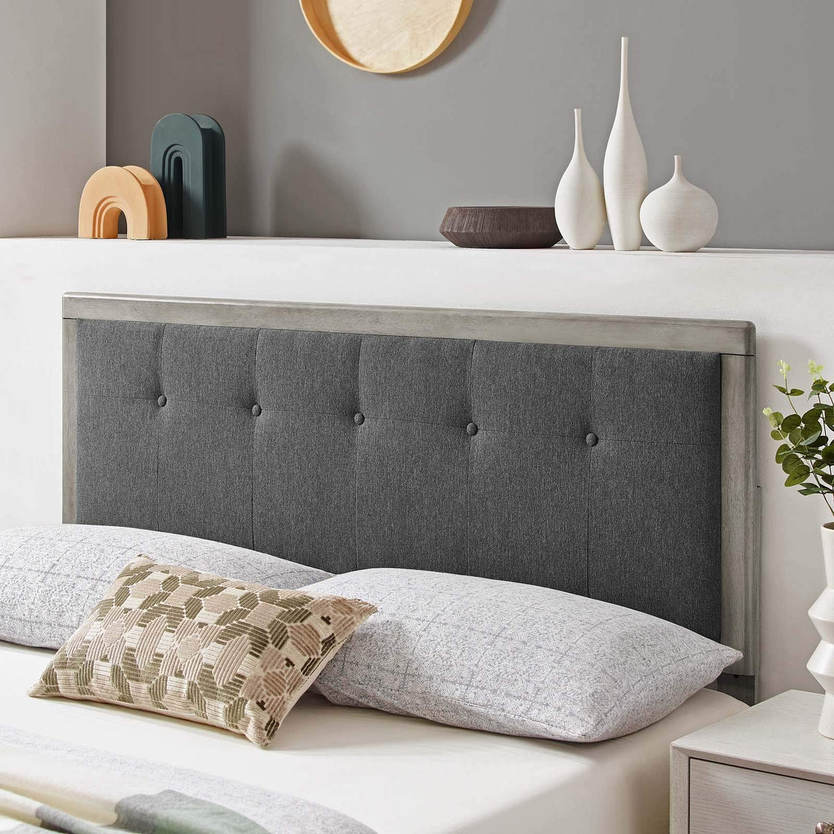 Modway Draper Tufted Twin Fabric And Wood Headboard In Gray/Charcoal