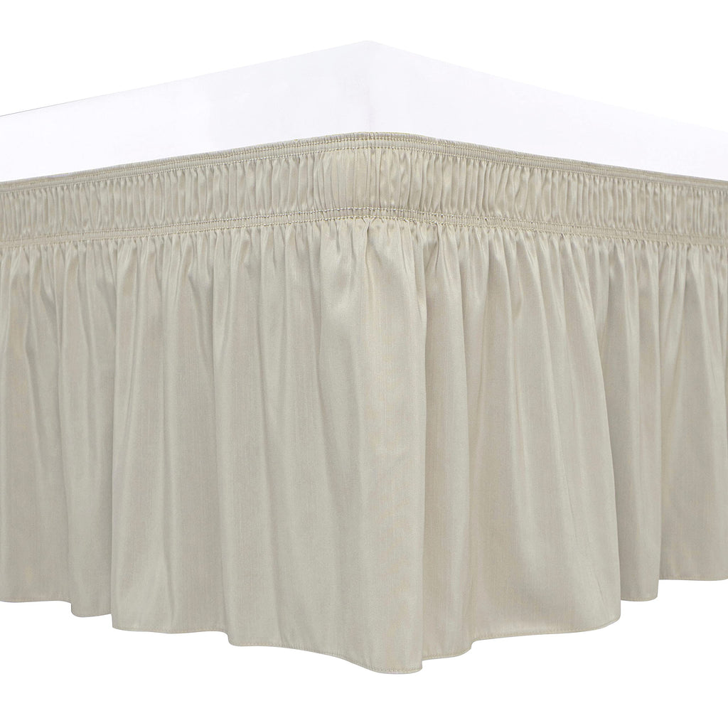 Biscaynebay Wrap Around Bed Skirts For King & Cal King Beds 16' Drop, Camel Grey Adjustable Elastic Dust Ruffles Easy Fit Wrinkle Resistant Silky Luxurious Fabric Machine Washable