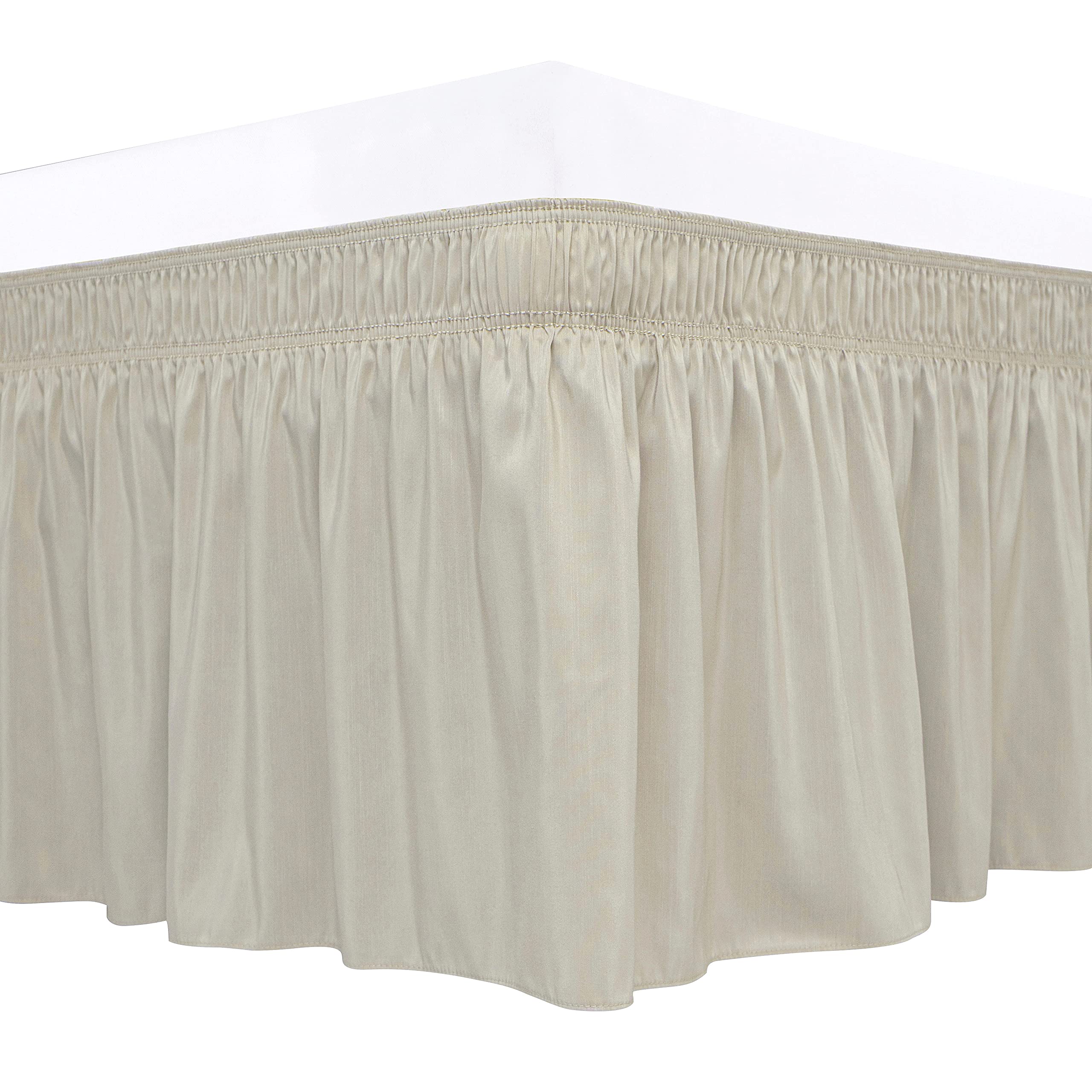 Biscaynebay Wrap Around Bed Skirts For King & Cal King Beds 16' Drop, Camel Grey Adjustable Elastic Dust Ruffles Easy Fit Wrinkle Resistant Silky Luxurious Fabric Machine Washable