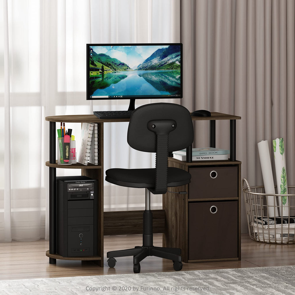 Furinno Jaya Simplistic Computer Study Desk, Columbia Walnut/Black/Dark Brown