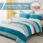 Litanika Full Comforter Set White Teal - 3 Pieces Lightweight Fluffy Bedding Comforter Sets, All Season Down Alternative Comfort