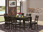 East West Furniture LYFD7-CAP-LC Lynfield 7 Piece Dining Room Furniture Set Consist of a Rectangle Kitchen Table with Butterfly Leaf and 6 Faux Leather Upholstered Chairs, 36x66 Inch