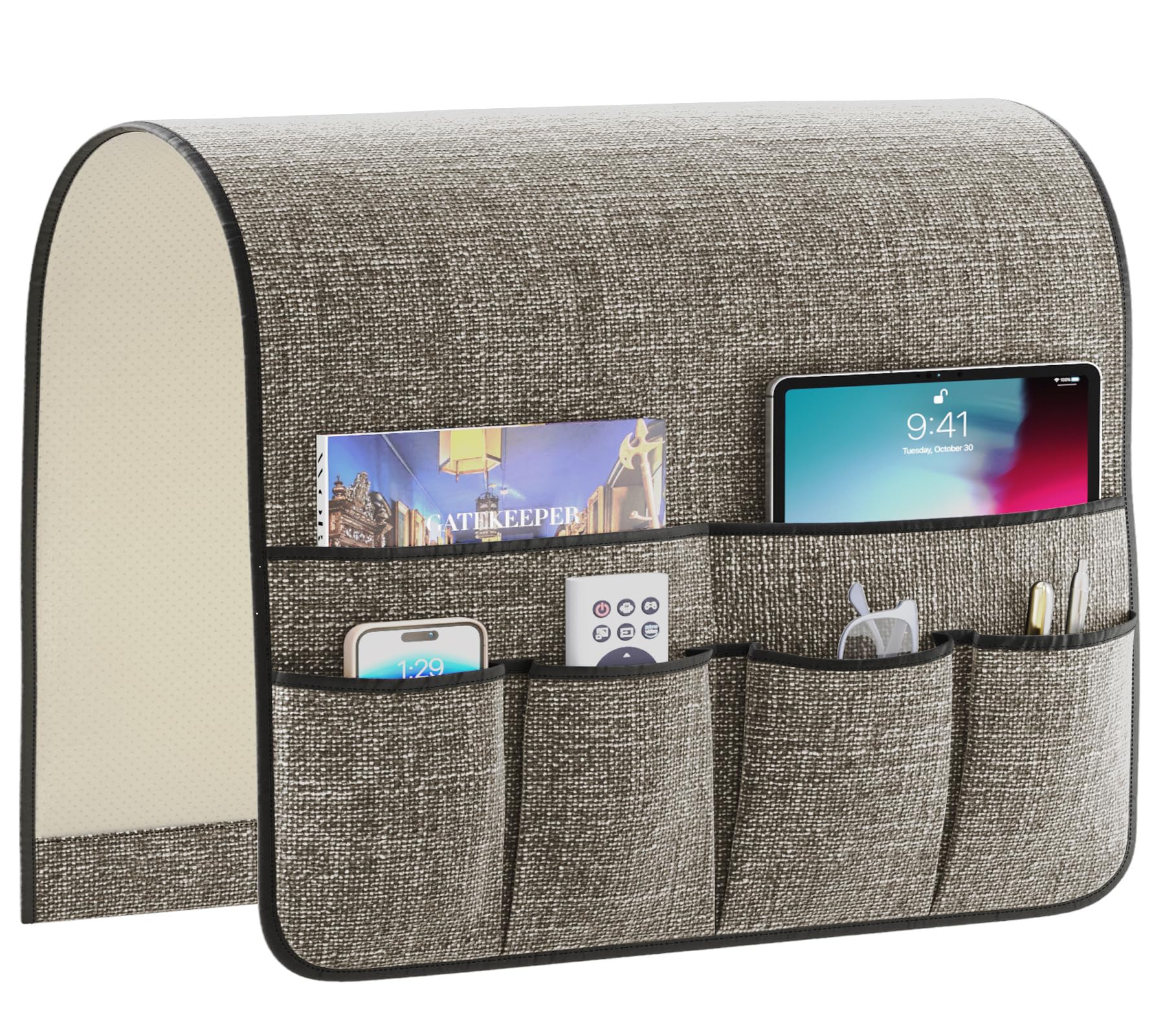 Sixyotie Armchair Caddy Remote Control Holder Sofa Organizer Non-Slip Couch Arm Chair Caddy with 6 Pockets for Tablets,Smart Pho