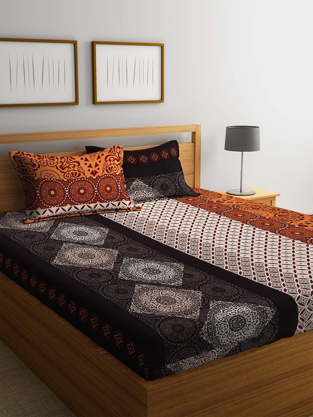 Fashion String 144 TC Microfibre Brown Double Bedsheet with 2 Pillow Covers