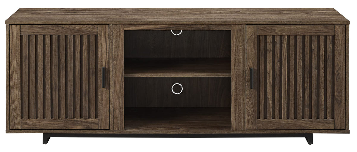 Crosley Furniture Silas Low Profile TV Stand for 65+ inch TVs, Entertainment Center with Storage Shelves, Walnut