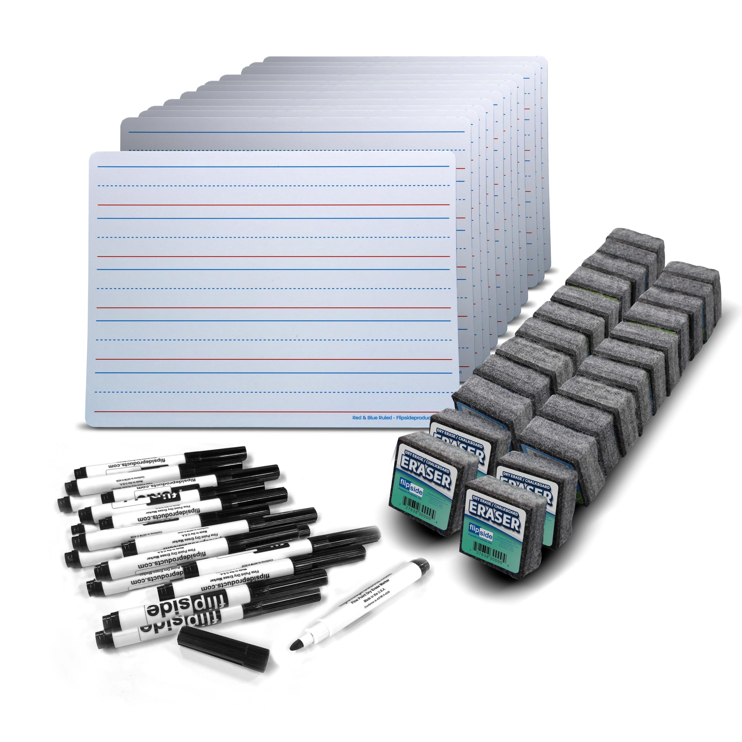 9 X 12 Red/Blue Magnetic Learning Mat + Black Marker + Student Eraser Class Pack - 72 Pcs