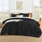 Litanika Black King Comforter Set, 3 Pieces Lightweight Tufted Bedding Sets, Down Alternative Comforter Fluffy Bed Set Gift Choi