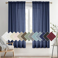 Melodieux Navy Semi Sheer Curtains 45 Inch Length for Bedroom Kitchen Small Windows, Linen Look Rod Pocket Privacy Sheer Drapes,