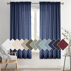 Melodieux Navy Semi Sheer Curtains 45 Inch Length for Bedroom Kitchen Small Windows, Linen Look Rod Pocket Privacy Sheer Drapes,