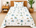 Microfibre Printed Bed Kids Room Bedsheet with Pillow Covers (White, Single)
