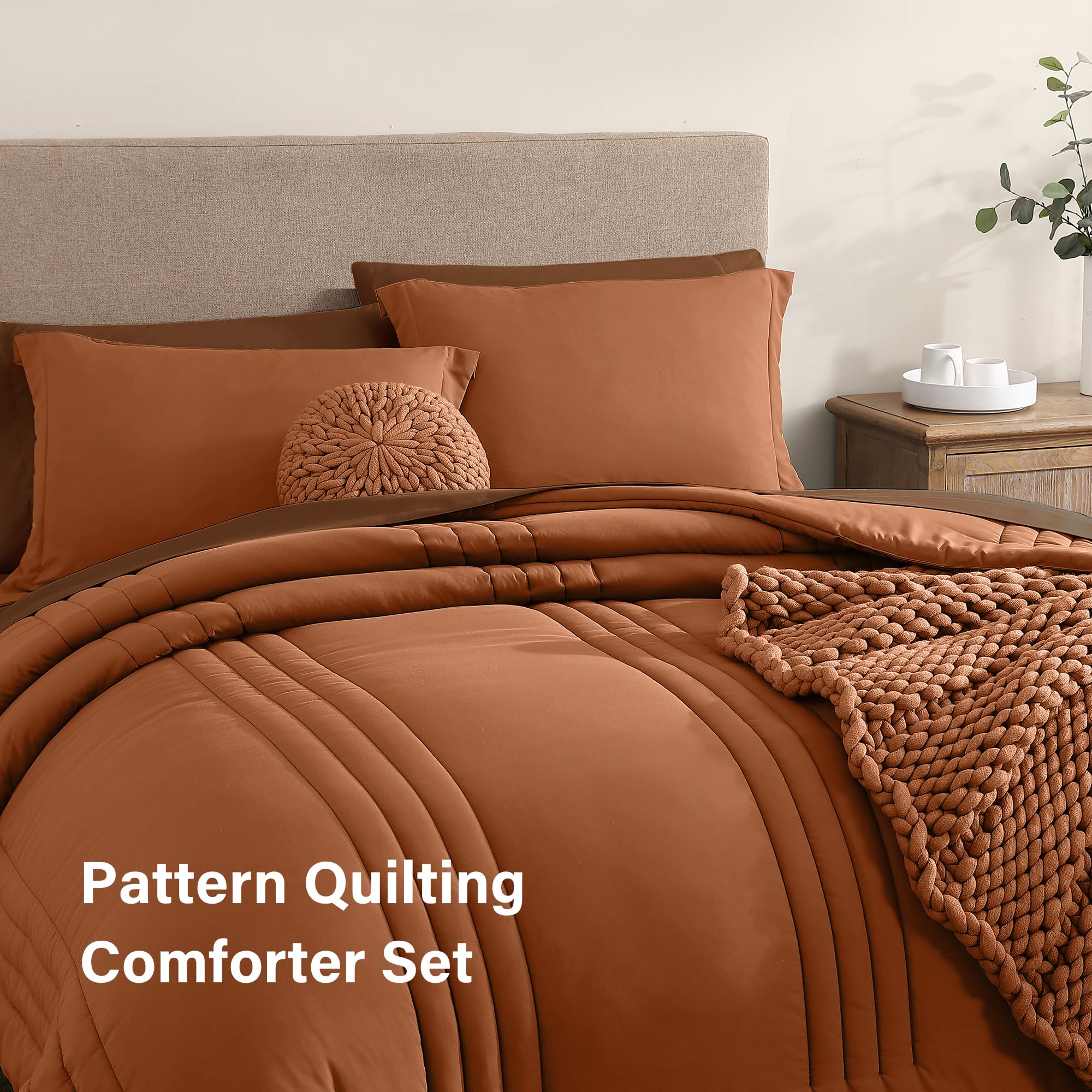 Monbix Burnt Orange Full Size Comforter Sets, 7 Piece Full Size Bedding Sets, Warm Comforters, Bed In A Bag Full With Sheets,Pil