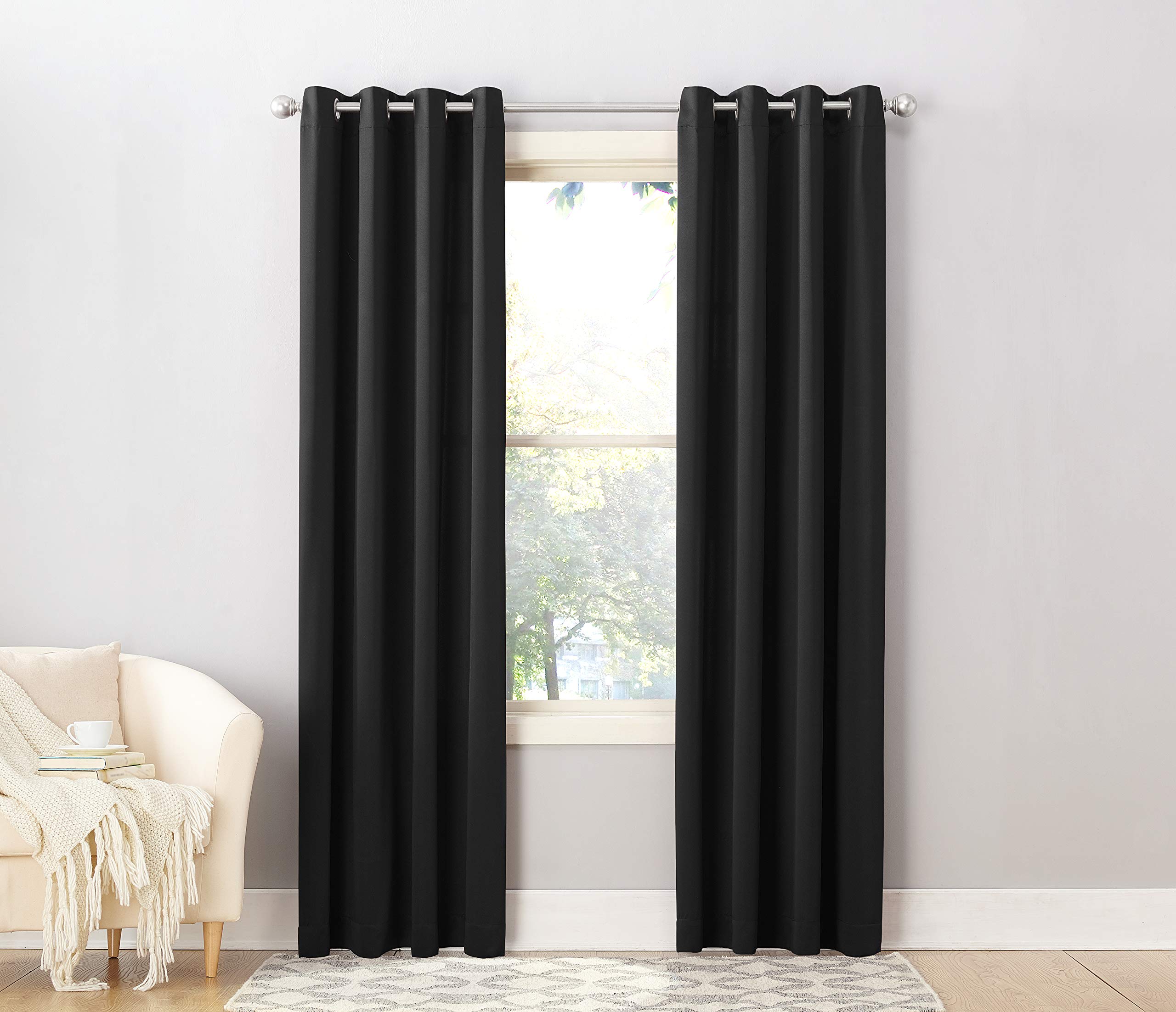 Sun Zero Becca Energy Efficient Grommet Curtain Panel, 40'' X 95'', Black