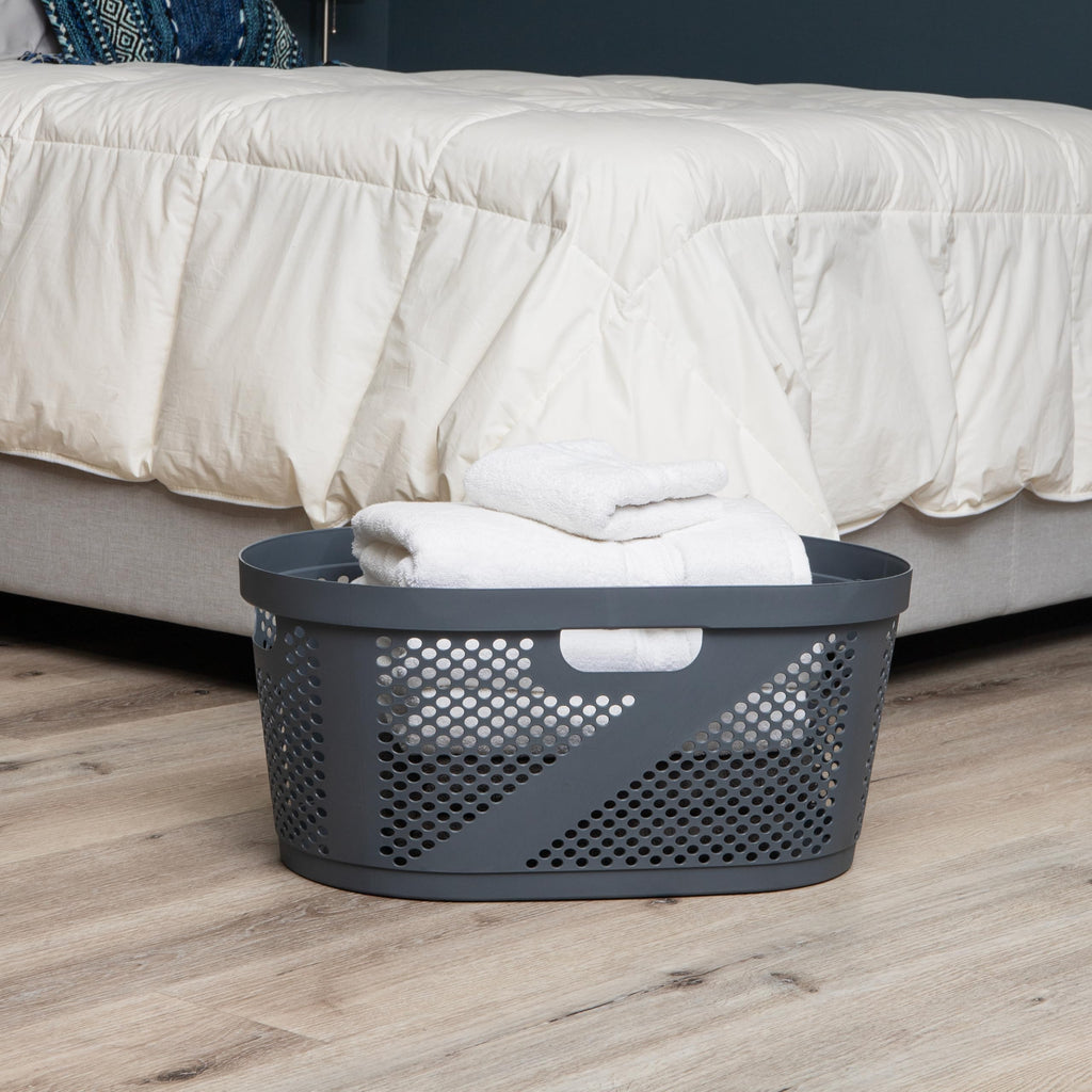 Mind Reader 40L Laundry Basket, Clothes Hamper, Ventilated, Plastic, 23''L X 14.5''W X 10.5''H, Set Of 2, Gray