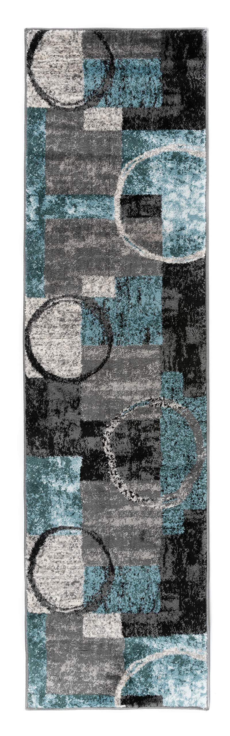 Rugshop Contemporary Abstract Circle Design Soft Area Rug 2' X 10' Gray