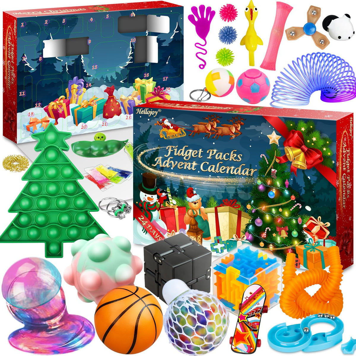 HelloJoy Christmas Pop Fidgets Advent Calendar 2024 for Boys Girls, 24 Days Countdown Calendar Push Pop Bubble Set Sensory Toys 