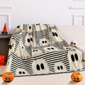 FuWeave Halloween Throw Blanket Cute Rustic Ghost Flannel Blanket Farmhouse Spooky Blanket Soft Black White Striped Blanket Retr