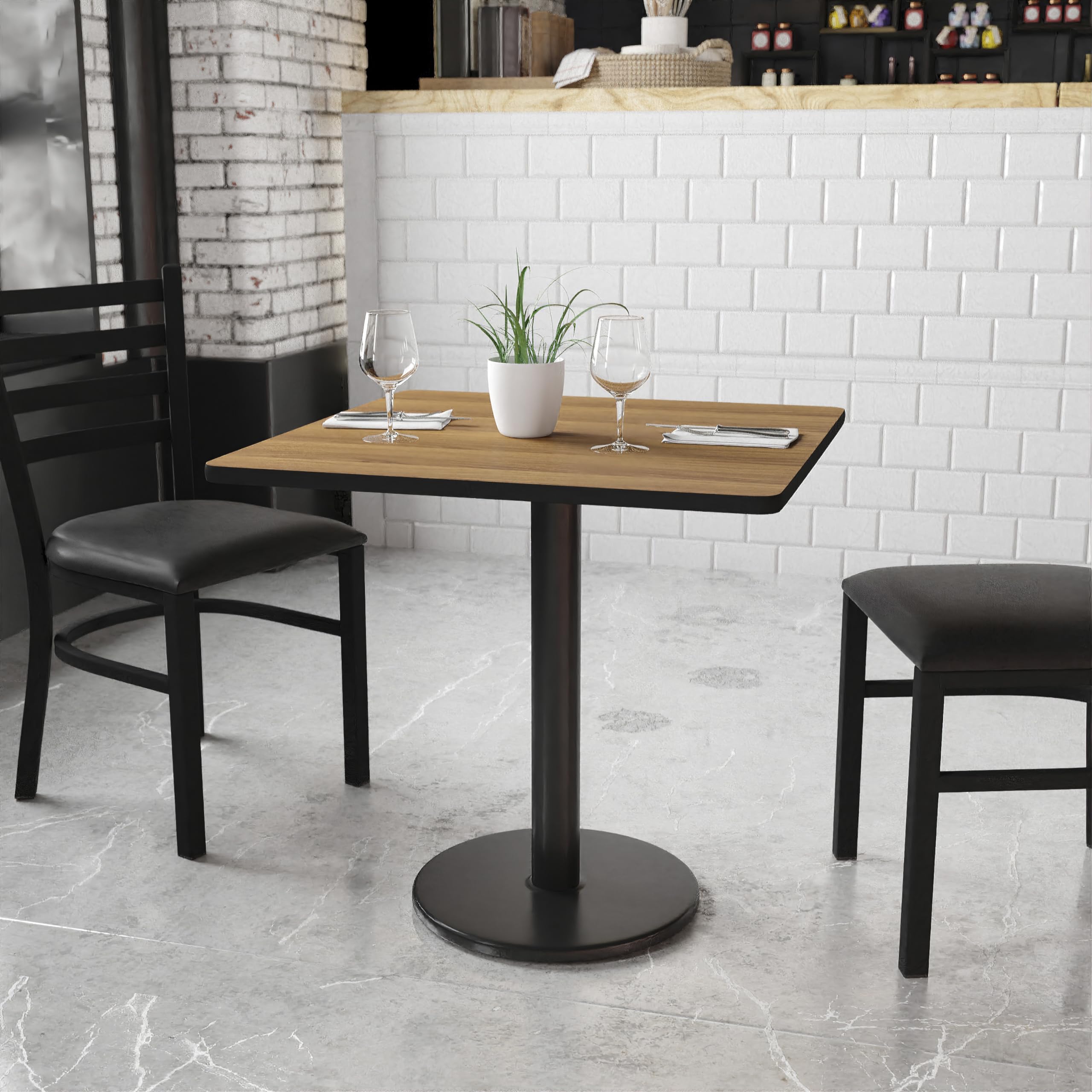 Flash Furniture Graniss 30'' Square Walnut Laminate Table Top with 18'' Round Table Height Base