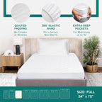 Full Size Quilted Mattress Pad - Fitted Waterproof Mattress Protector, Pillow Top Mattress Topper, Premium Quality Hypoallergeni