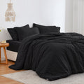 Love'S Cabin Seersucker Black California King Comforter Set, 7 Pieces California King Bed In A Bag, All Season Bedding Sets With Comforter, Flat Sheet, Fitted Sheet, Pillowcase And Pillow Sham