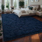 Larhom Extra Large Fluffy Shag Area Rug For Living Room, 8X10 Ft Navy Blue Fuzzy Plush Rugs For Bedroom, Kids Girls Boys Room, N