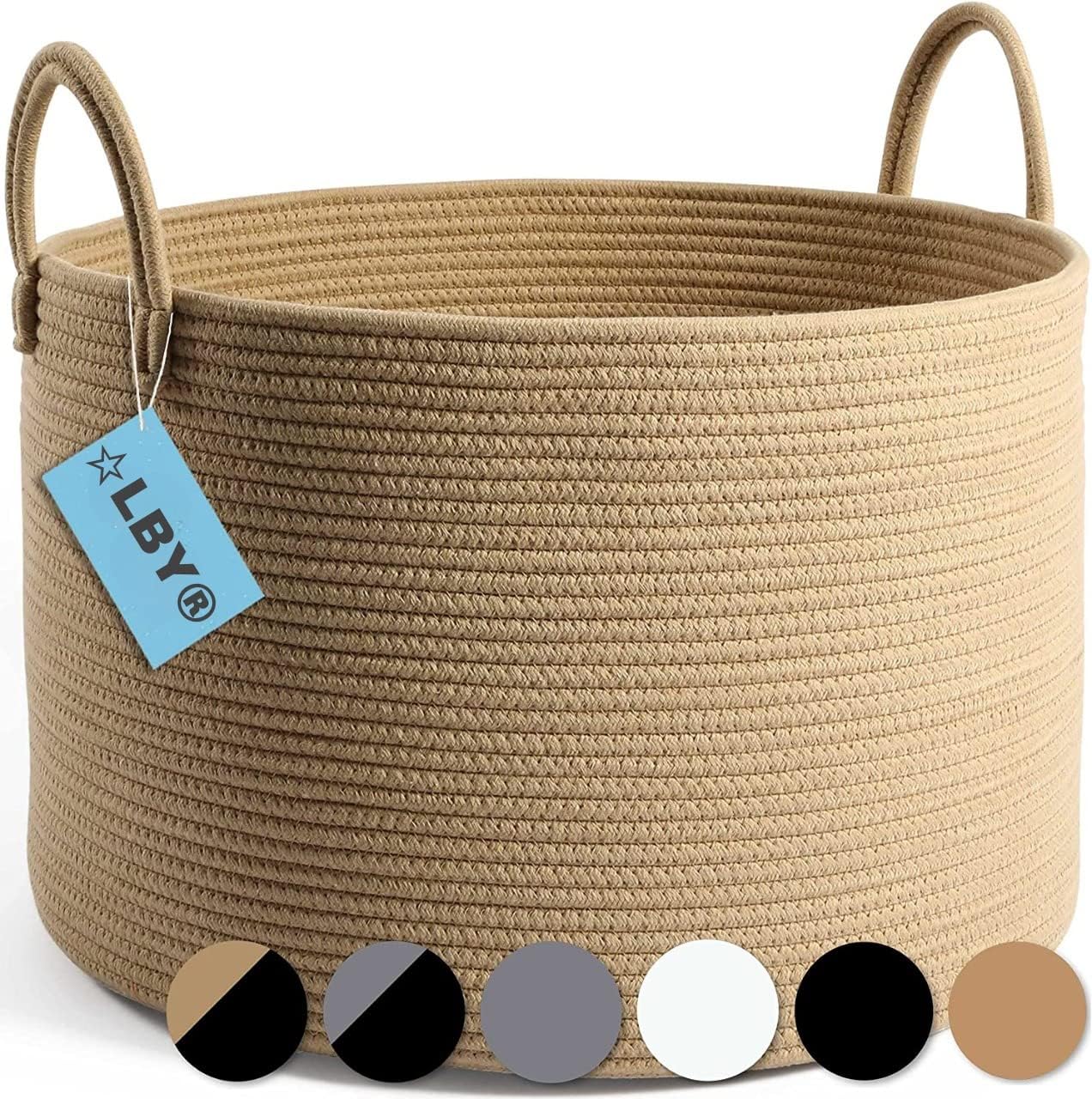 Rugszone Jute Cotton Basket, Handcrafted Woven Storage Planter Round Basket For Home Decor, MultiPurpose Bag With Handle For Li