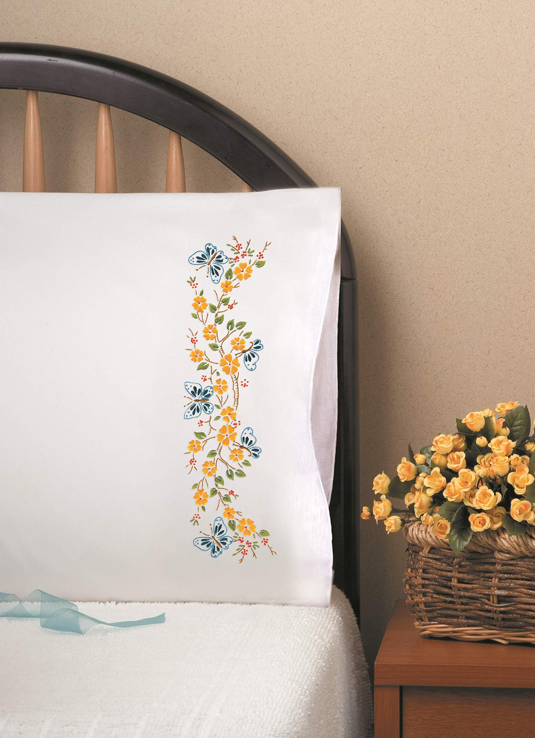 Design Works Crafts Butterfly Branch, 20'' x 30'' Stamped Pillowcases,Blue