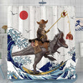 Fowocu 78 Inch Long Funny Cat Dinosaur Shower Curtain Fun Cool Cat Japanese Ocean Wave Waterproof Fabric Shower Curtains For Bat