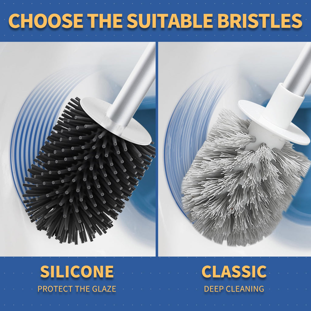 Boomjoy Toilet Brush And Holder Set, Silicone Toilet Bowl Cleaner Brush, Toilet Scrubber Brush With Tweezers For Bathroom Cleani