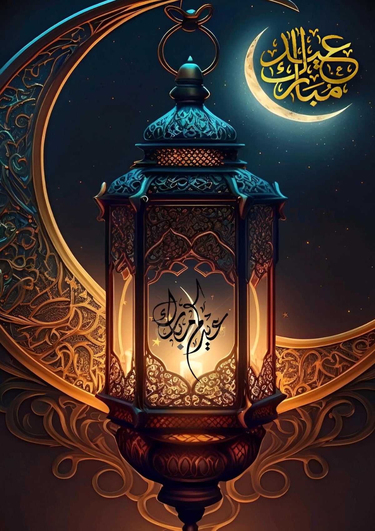American Elm Ramzan Kareem Islamic Metal Wall Art Moon Glossy Aluminum Photo Print For Living Room Office [12X8In]