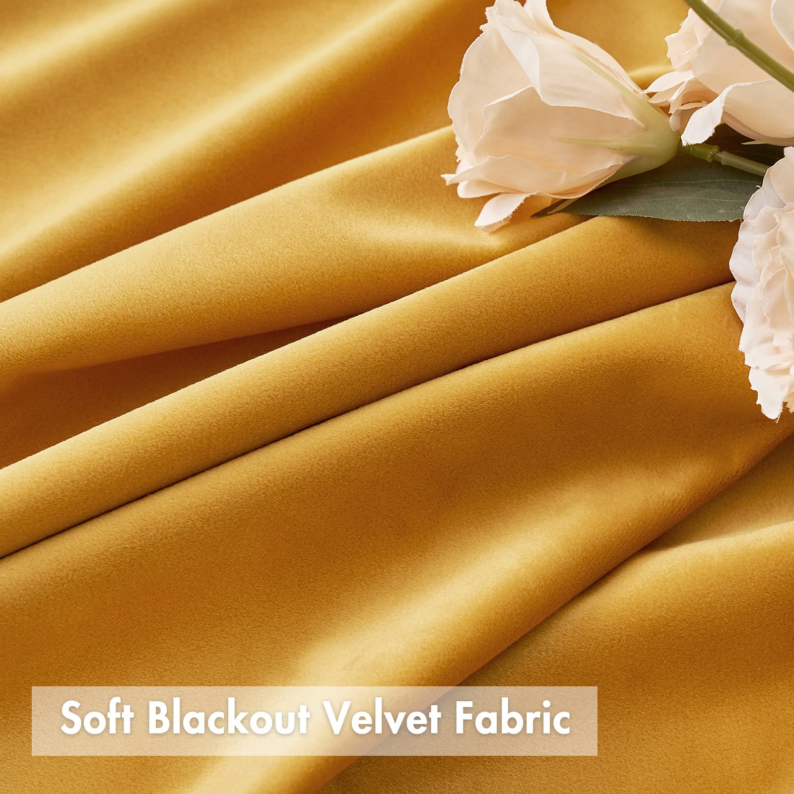 Miulee Mustard Yellow Pom Pom Velvet Curtains For Bedroom/Living Room Darkening Fall Thermal Insulating 63 Inches Long Blackout