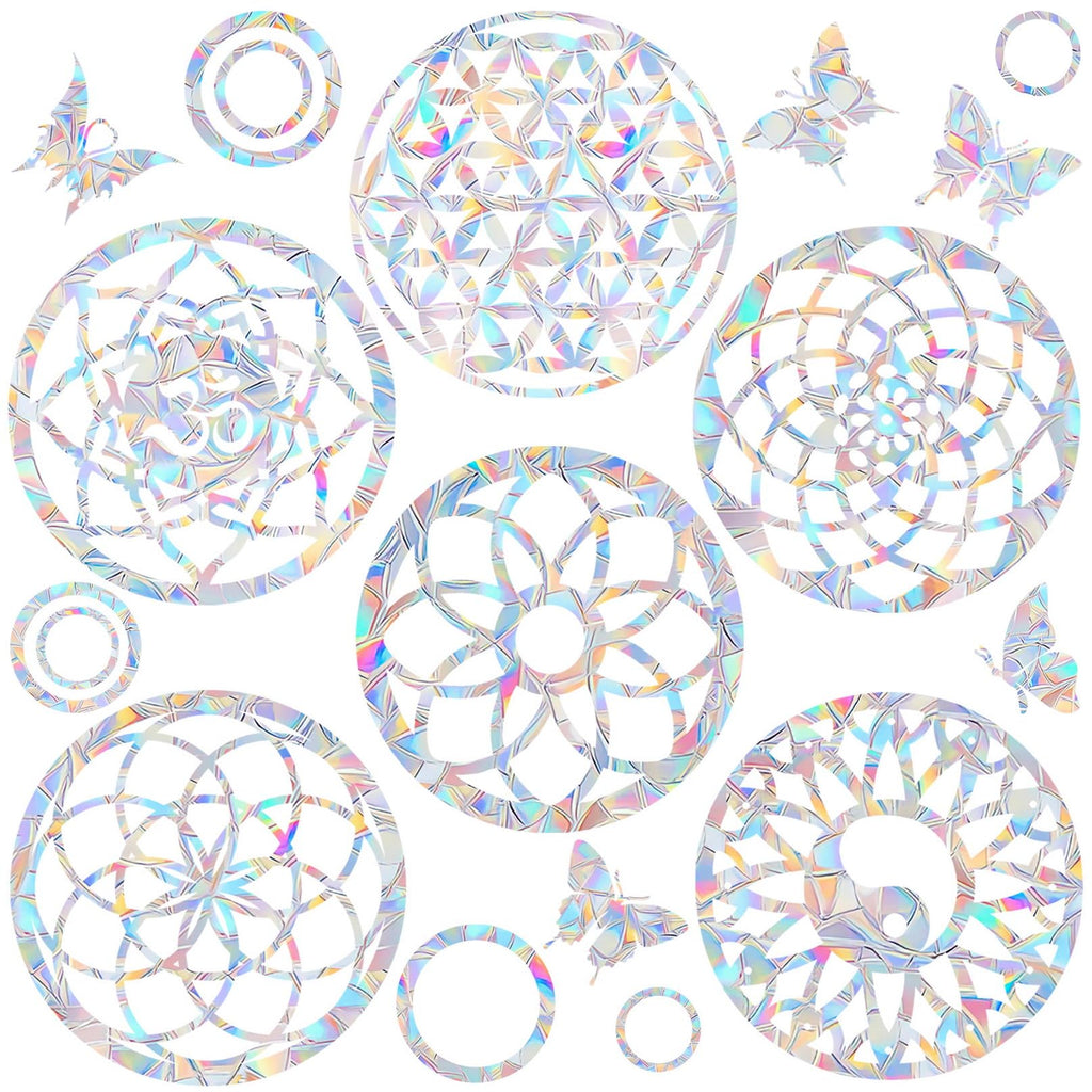 6 Big Mandala Window Decals for Bird Strikes - Anti-Collision Window Clings to Save Birds from Window Collisions,Non Adhesive Pr