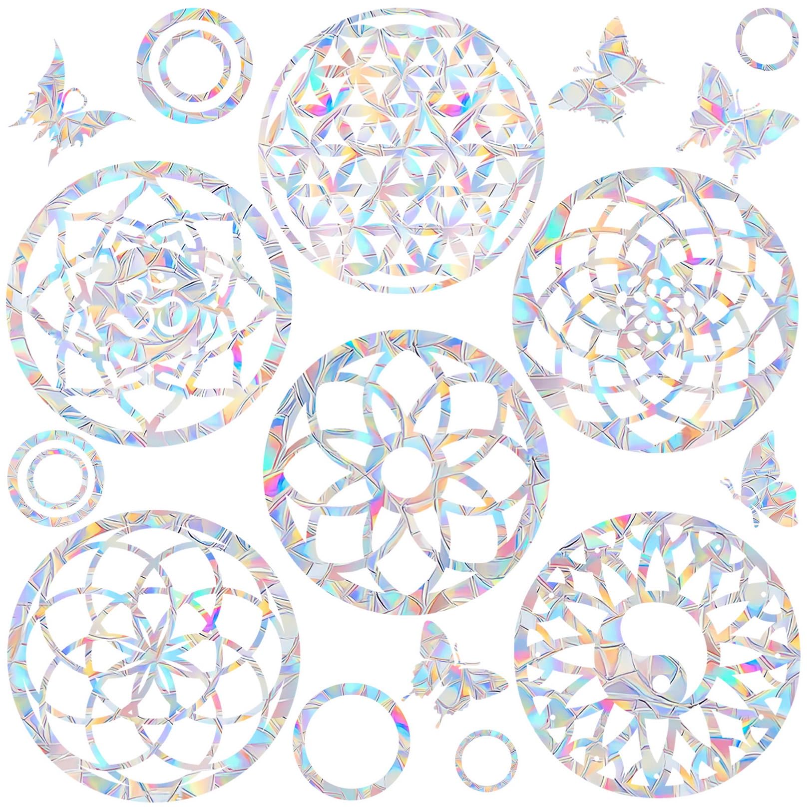 6 Big Mandala Window Decals for Bird Strikes - Anti-Collision Window Clings to Save Birds from Window Collisions,Non Adhesive Pr