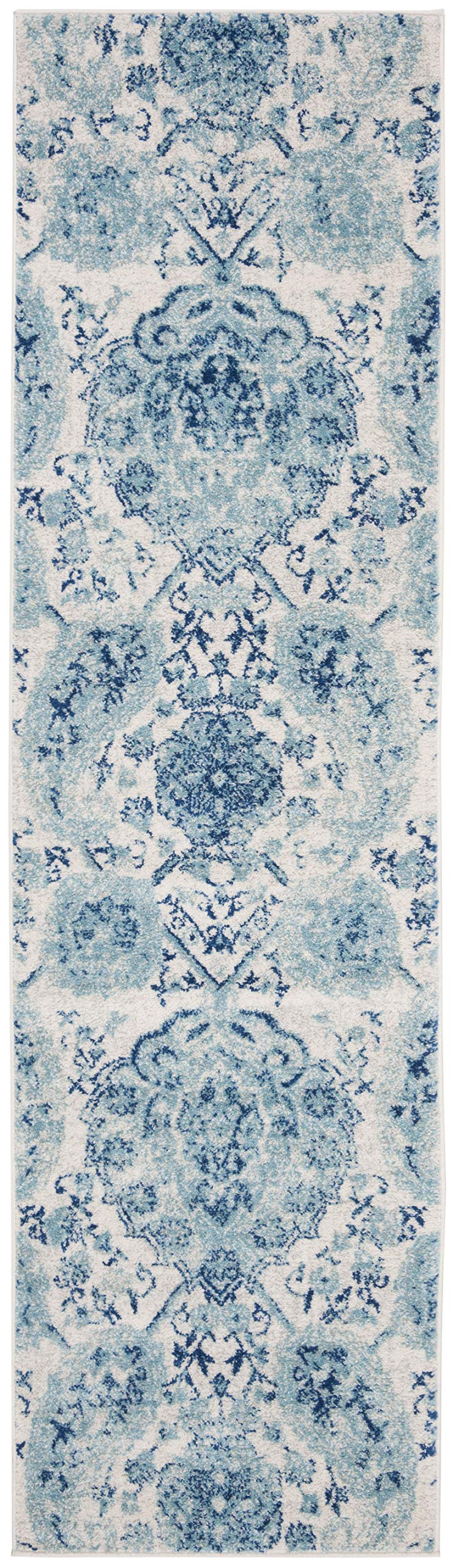 Safavieh Madison Collection Runner Rug - 2'3'' X 22', Cream & Turquoise, Boho Chic Glam Paisley Design, Non-Shedding & Easy Care