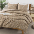 Andency Taupe Comforter Set Queen Size, Boho Soft Warm Tufted Bedding Comforter Sets For Queen Size Bed, 3 Pieces Aesthetic Chev