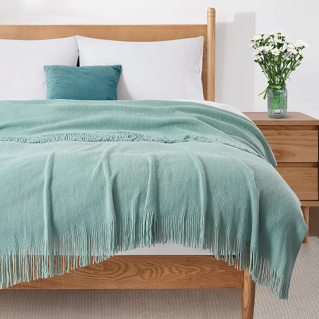 Homiest Decorative Knitted Throw Blanket With Fringe Soft & Cozy Tassel Blanket For Couch Sofa Bed (Light Green, 50X60)
